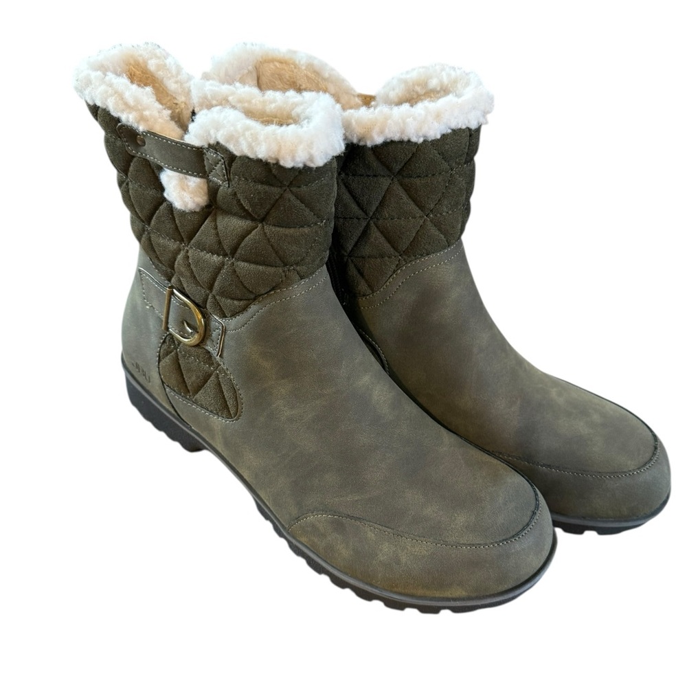 Women's Jambu Quilted Olive Green Faux Fur Lining JBU 8.5 Wide Gabriella W